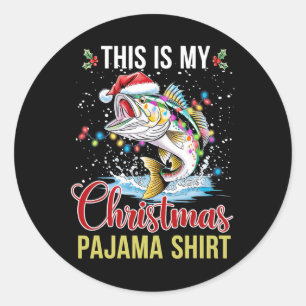 Adesivo Redondo Este É O Meu Natal Pajama A Pescar Rod Santa Hat