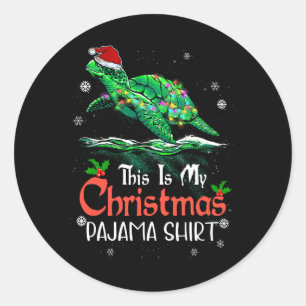 Adesivo Redondo Este É O Meu Natal Pajama Sea Turtle Santa Hat L