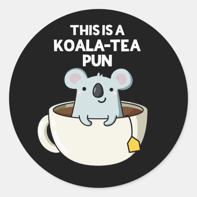 Adesivo Redondo Este É Um Koala-tea Pun Funny Koala Pun Dark BG (Frente)