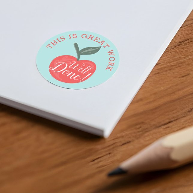 Adesivo Redondo Este É Um Trabalho Excelente, Bom Professor De App (This Is Great Work, Well Done Red Apple Teacher Classic Round Sticker)