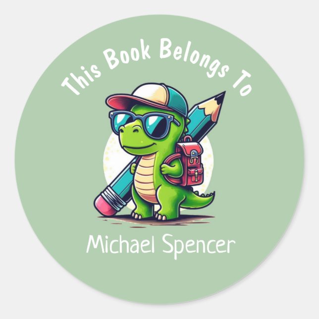 Adesivo Redondo Este Livro Pertence A Rapazes Bonitos Dinossauro V (Frente)