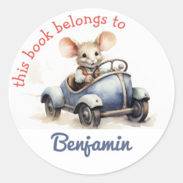 Adesivo Redondo Este Livro Pertence A - Ratinho Fofo num Carro Cri
