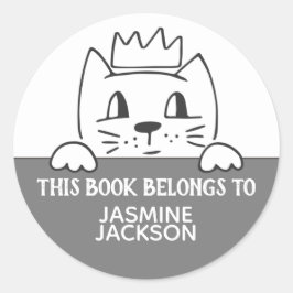 Adesivo Redondo Este livro pertence a um gato giro com cinza branc