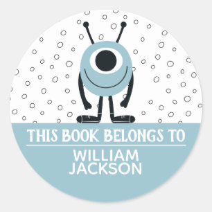 Adesivo Redondo Este livro pertence a um monstro de diversão azul-