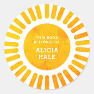 Adesivo Redondo Este Livro Pertence A Watercolor Sunshine