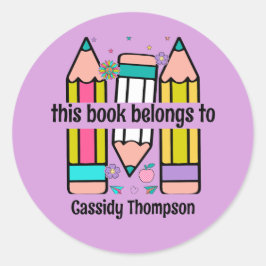 Adesivo Redondo Este livro pertence ao bookplate do Pencil Kids
