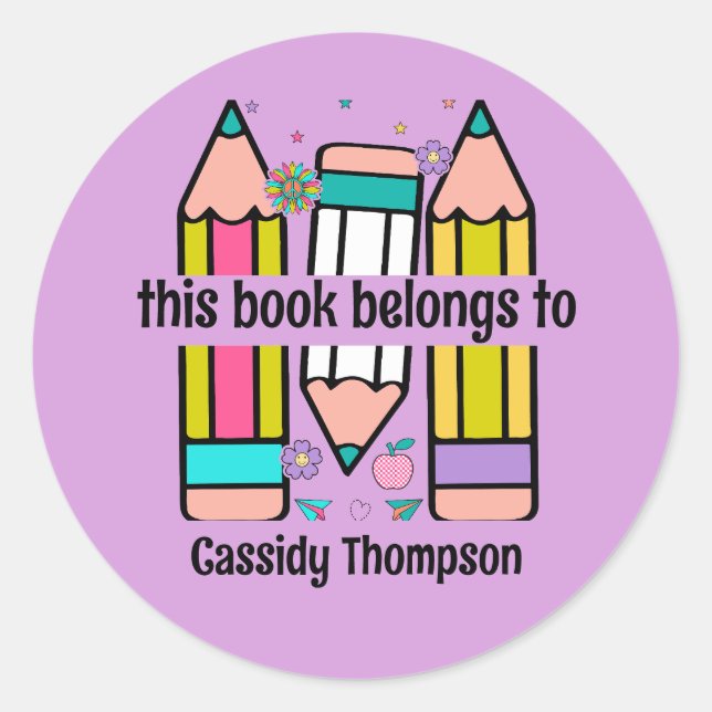 Adesivo Redondo Este livro pertence ao bookplate dos Pencil Kids (Frente)