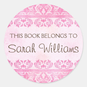 Adesivo Redondo Este livro pertence às etiquetas, damasco