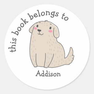 Adesivo Redondo Este Livro Pertence - Cachorro Bonito - Crianças