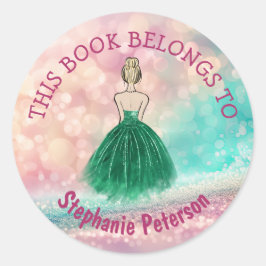 Adesivo Redondo Este Livro Pertence - Gradiente Glitter Rainbow