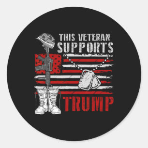 Adesivo Redondo Este Veterano Apoia Trump 2024 Bandeira Americana 