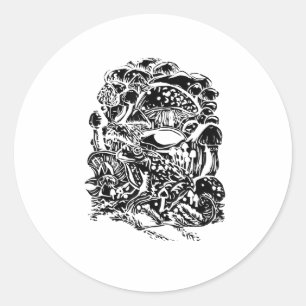 Adesivo Redondo Estética Cottagecore Sapo Cogumelo Arte Goblincore