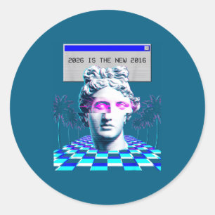 Adesivo Redondo Estética de Estátua Glitch Vaporwave 2016