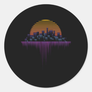 Adesivo Redondo Estética de Synthwave Ulun Vaporwave City