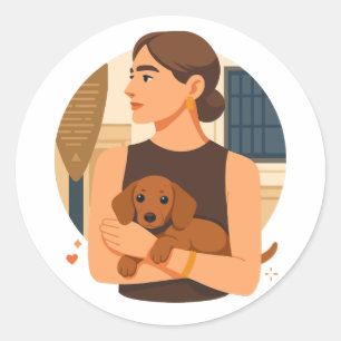 Adesivo Redondo Estética Moderna de Mãe de Cachorro com Cachorrinh