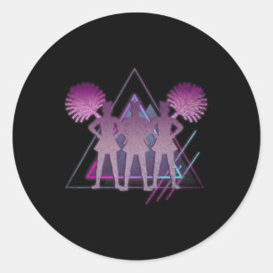 Adesivo Redondo Estética Vaporwave de Arte dos Anos 80 Cheerleadin