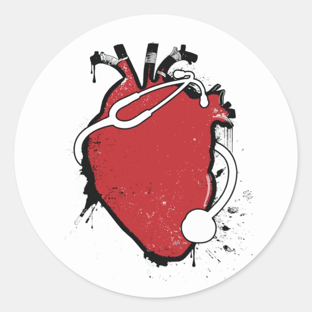 Adesivo Redondo estetoscópio anatômico do coração (Frente)