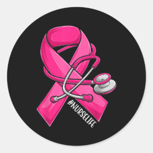 Adesivo Redondo Estetoscópio de fita rosa Enfermeira Cancer A da m