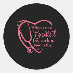 Adesivo Redondo Esther 4-14 Enfermeira Stethoscope Bíblia Christia