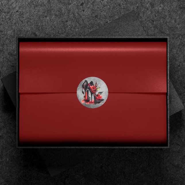 Adesivo Redondo Estilettos Vermelhos Fashionistas Góticos com Rosa (Criador carregado)