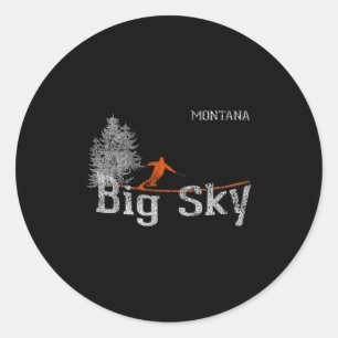 Adesivo Redondo Estilo 1980 Big Sky Montana Vintage Skiing T Shirt