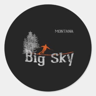 Adesivo Redondo Estilo 1980 Big Sky Montana Vintage Skiing T Shirt