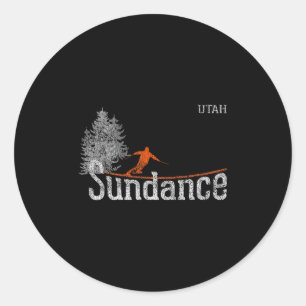 Adesivo Redondo Estilo 1980s Sundance Utah Vintage Skiing