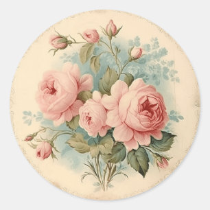 Adesivo Redondo Estilo Angustiado,  Rosa Shabby Chic