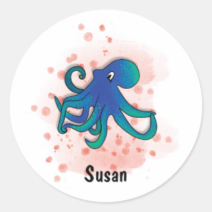 Adesivo Redondo estilo aquarela poltopus feliz