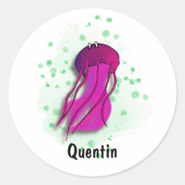 Adesivo Redondo estilo aquoso de água-vivas rosa