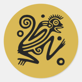 Adesivo Redondo Estilo Aztec Macaco Preto Mexicano em Dourado