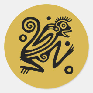 Adesivo Redondo Estilo Aztec Macaco Preto Mexicano em Dourado