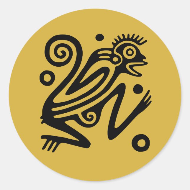Adesivo Redondo Estilo Aztec Macaco Preto Mexicano em Dourado (Frente)
