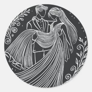 Adesivo Redondo Estilo Chalkboard Bride e Vinheta de Casamento de