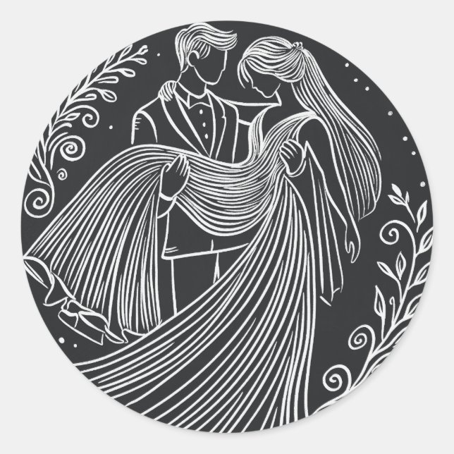 Adesivo Redondo Estilo Chalkboard Bride e Vinheta de Casamento de  (Frente)