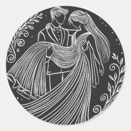 Adesivo Redondo Estilo Chalkboard Bride e Vinheta de Casamento de