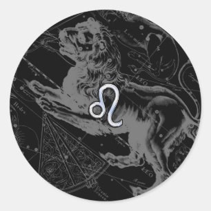 Adesivo Redondo Estilo Cromo Leo Zodiac Sinal em Hevélio
