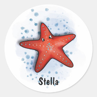 Adesivo Redondo estilo de aquarela de peixe-estrela vermelho