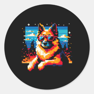 Adesivo Redondo Estilo de Arte de Pixel de Cachorro legal Natal