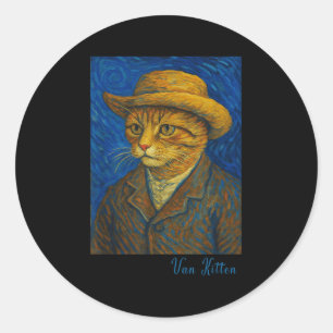 Adesivo Redondo Estilo de Artista de Autotrato de Gatinho Gogh Gat
