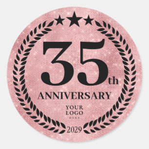 Adesivo Redondo Estilo de brilho rosa 35 anos Logotipo comercial
