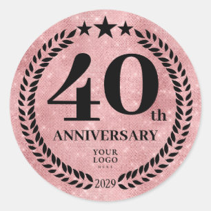 Adesivo Redondo Estilo de brilho rosa 40 anos Logotipo comercial