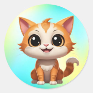 Adesivo Redondo Estilo de Cartoon de Gato Laranja Bonito - 89738