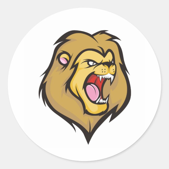 Adesivo Redondo Estilo de Cartoon de Leão Selvagem (Frente)