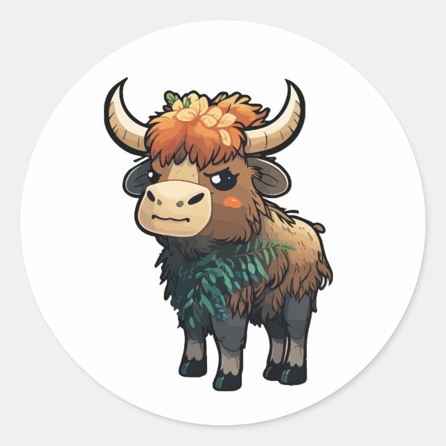 Adesivo Redondo estilo de desenho animado de anoa fofo (Frente)