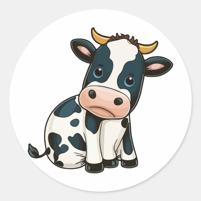 Adesivo Redondo estilo de desenho animado de vitelos bonitos (Frente)