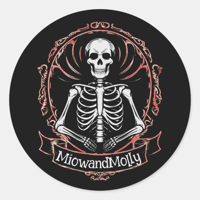 Adesivo Redondo Estilo de Gótico do Skeleton (Frente)