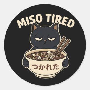 Adesivo Redondo Estilo de Humor de Comida Tíquete de Ramen de Gato