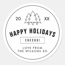 Adesivo Redondo Estilo de logotipo branco preto Árvore de Natal mo