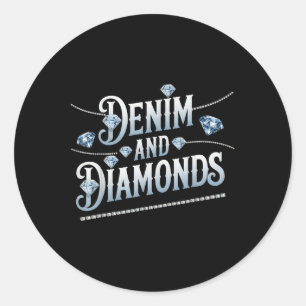 Adesivo Redondo Estilo de Moda Trendy de Denim e Diamantes